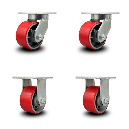 Service Caster 6 Inch Heavy Duty Red Poly on Cast Iron Wheel Caster Swivel 2 Rigid SCC, 2PK SCC-KP92S630-PUR-RS-2-R-2